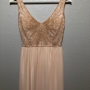 David Bridals Pink Beaded Bridesmaid Dress